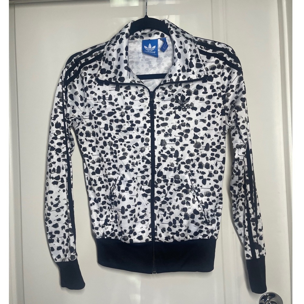 Adidas Originals Women Track Jacket Black White Ink Blot Trefoil Print Small